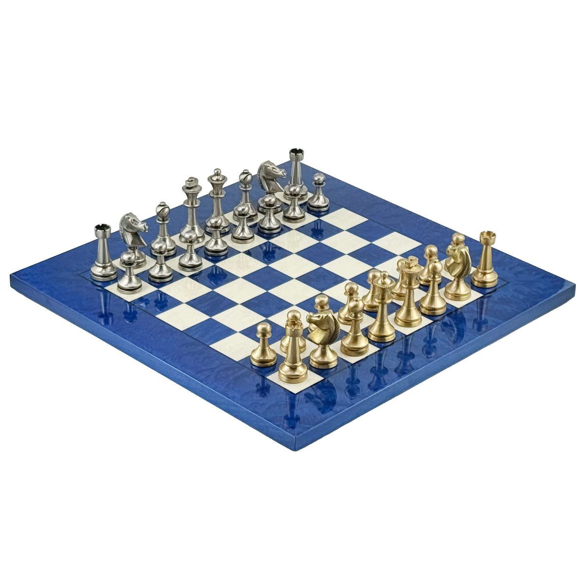 Staunton Solid Brass Chess Set 7.3cm + MADRONA Chessboard 42x42cm