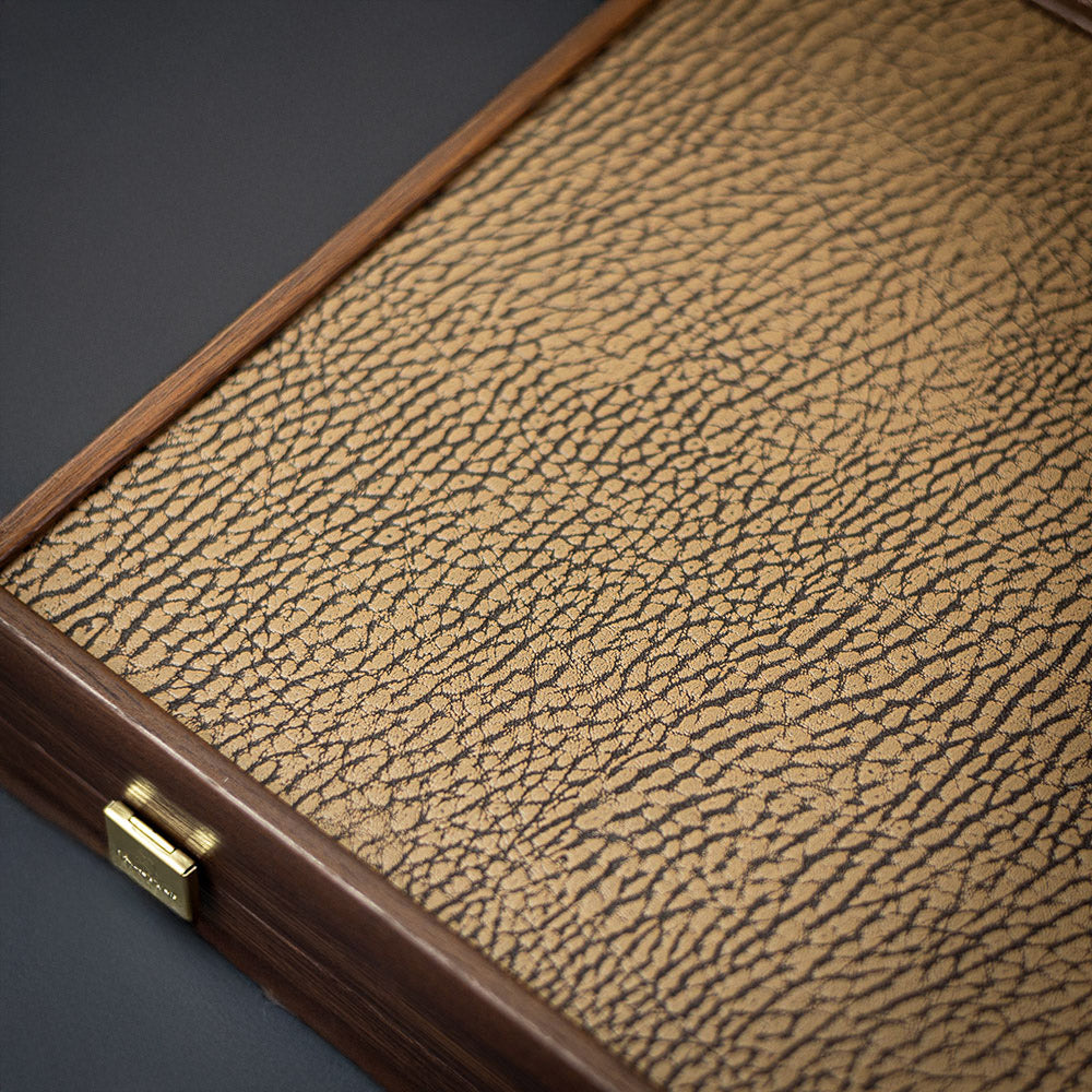 Manopoulos Skórzany Backgammon 30x20cm Orzech Klon Dąb Intarsja Ekoskóra