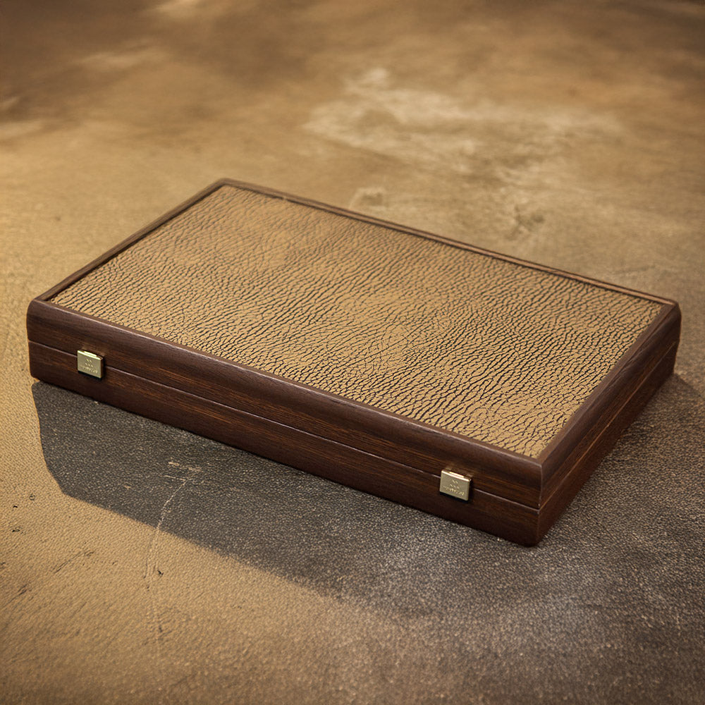 Manopoulos Skórzany Backgammon 30x20cm Orzech Klon Dąb Intarsja Ekoskóra