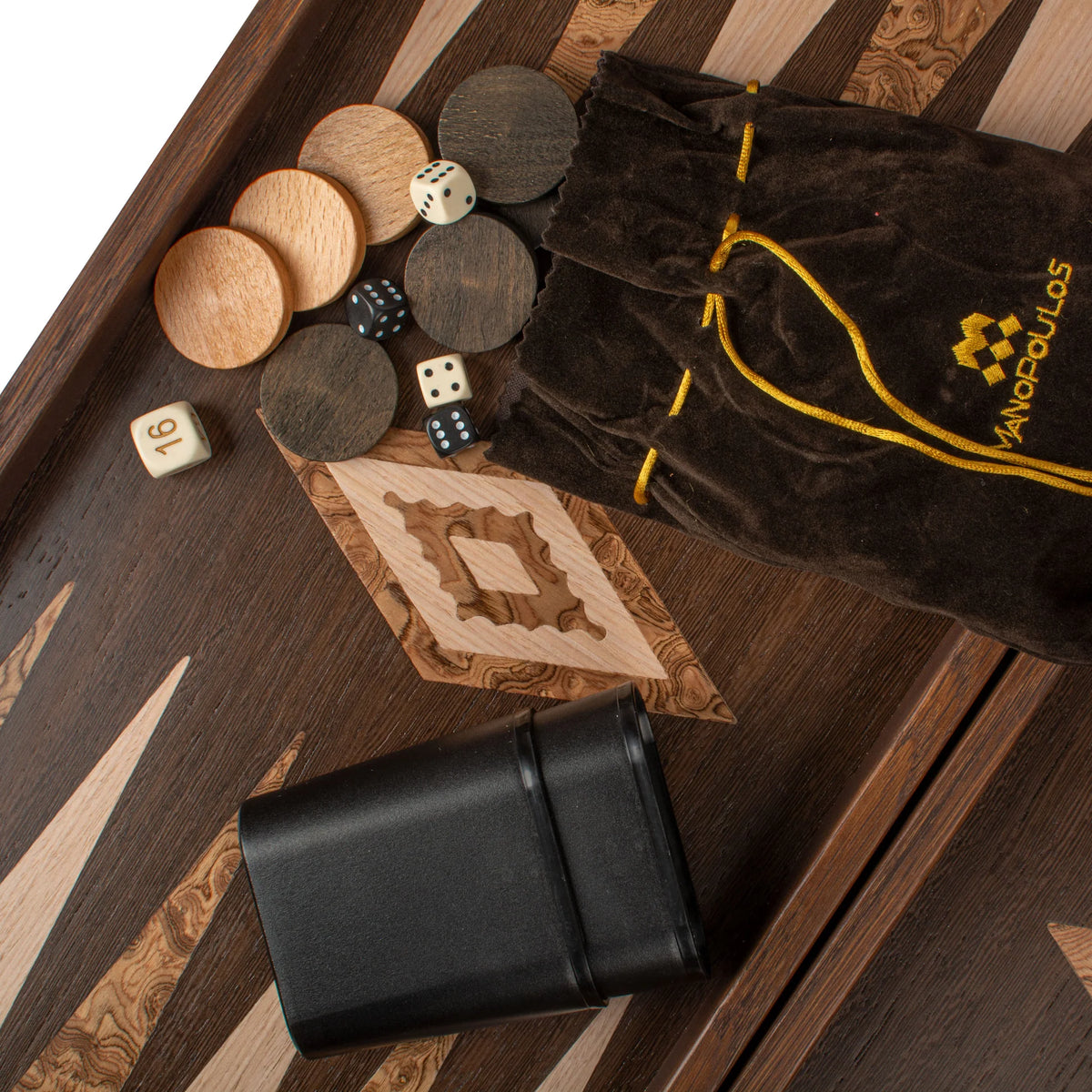 Large Manopoulos Backgammon Set Wenge Walnut Burl Oak 48x26