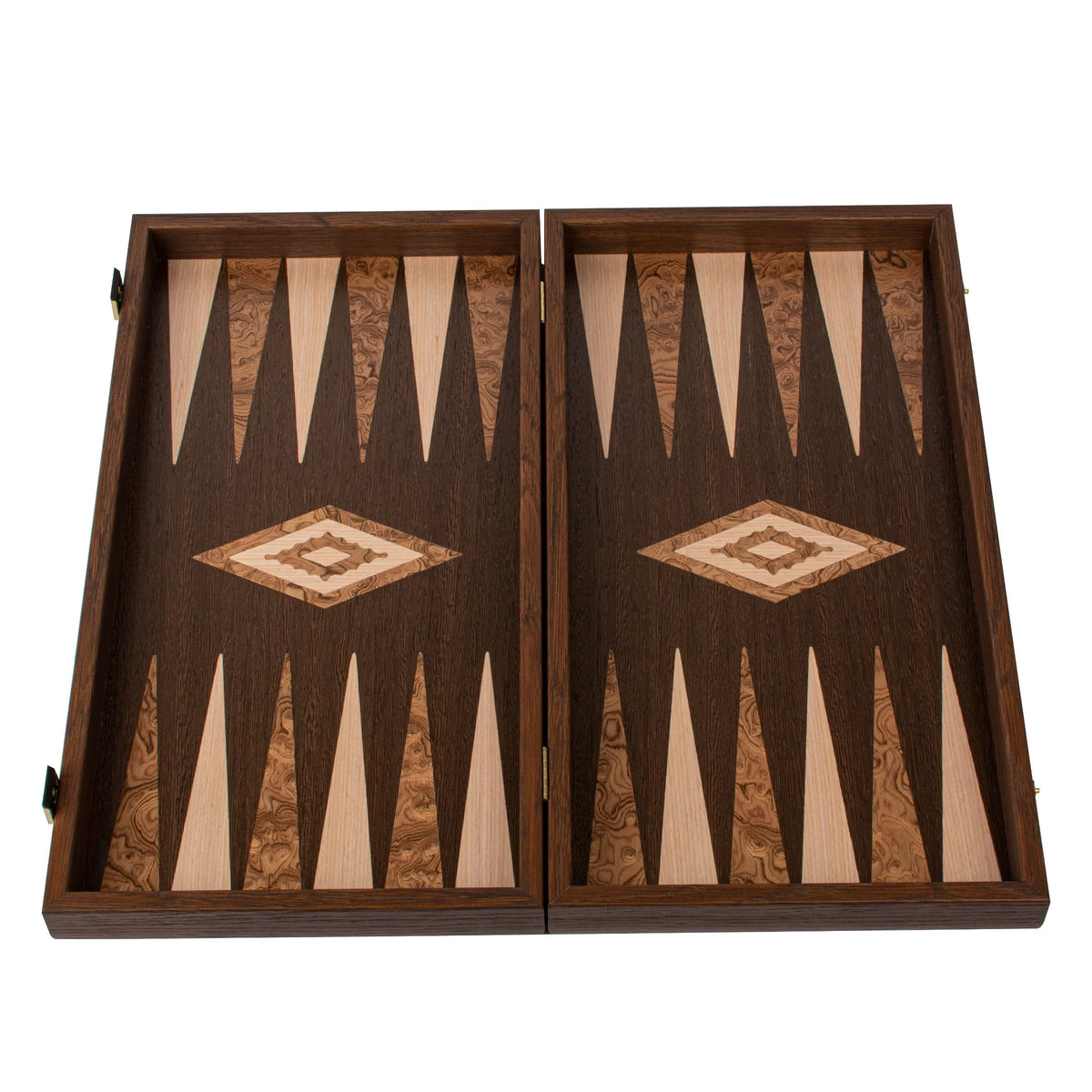 Large Manopoulos Backgammon Set Wenge Walnut Burl Oak 48x26