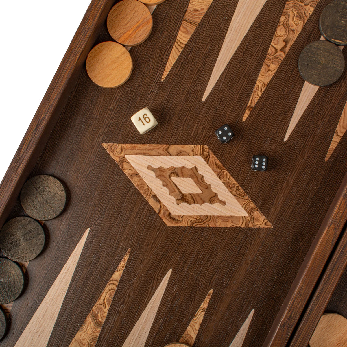 Large Manopoulos Backgammon Set Wenge Walnut Burl Oak 48x26