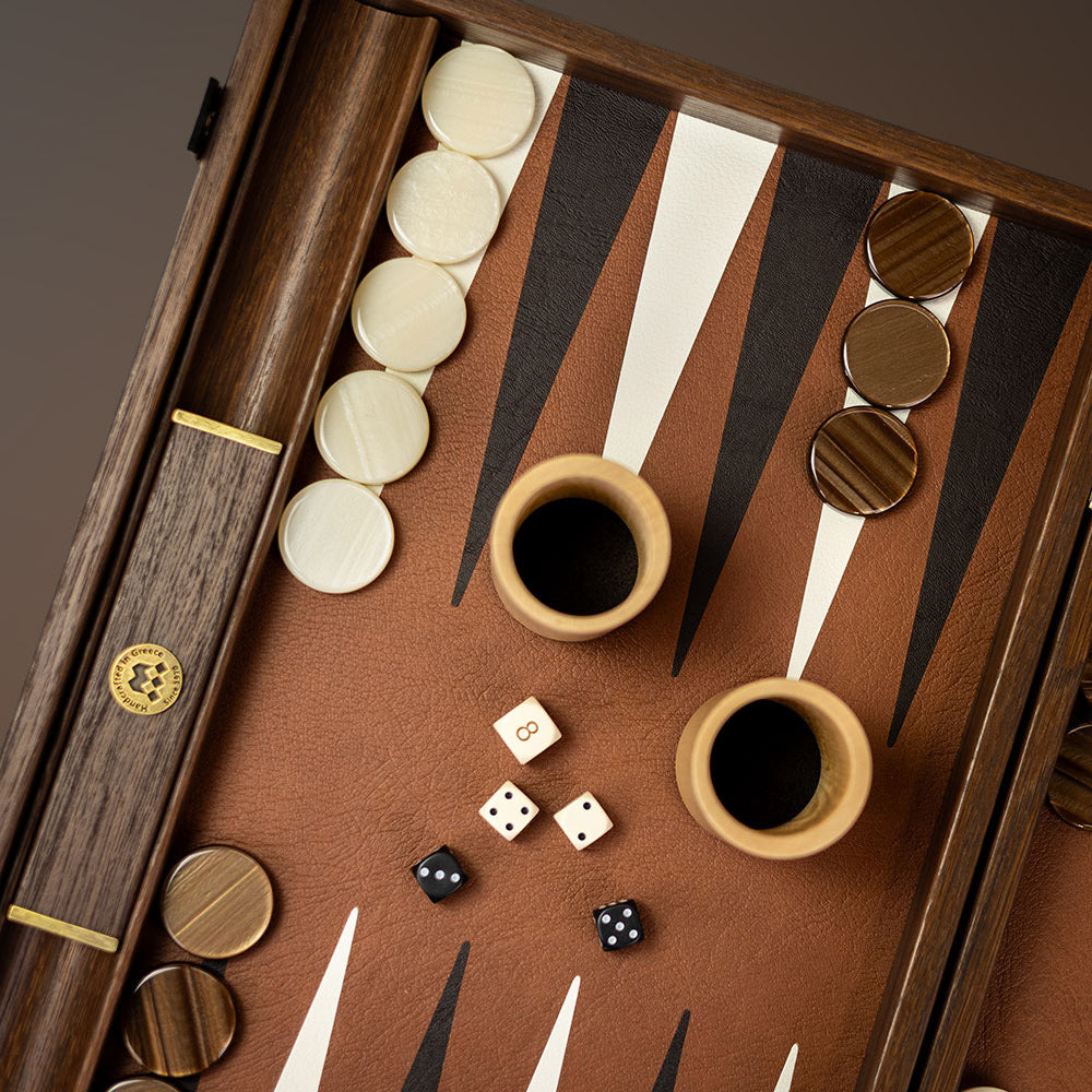 Manopoulos Skórzany Backgammon 30x20cm Orzech Klon Dąb Intarsja Ekoskóra